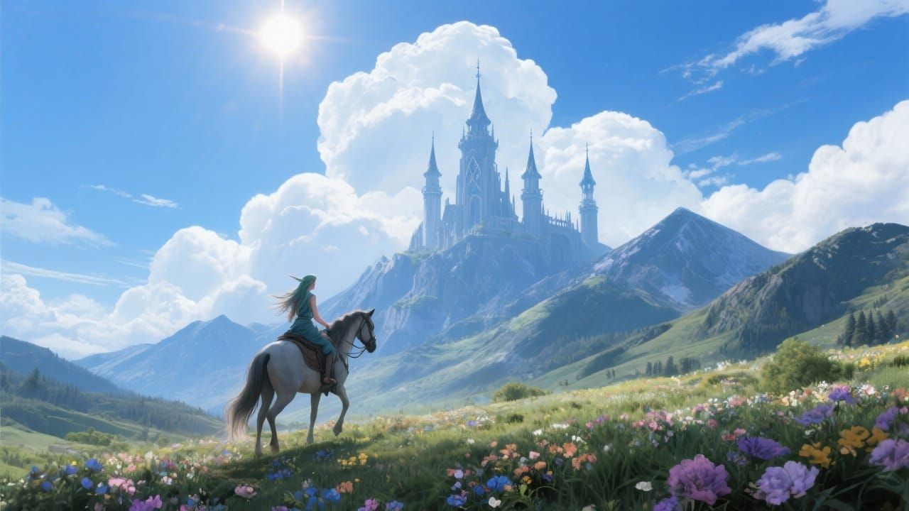 Elven Castle on Mountain in Fairytale Lighting