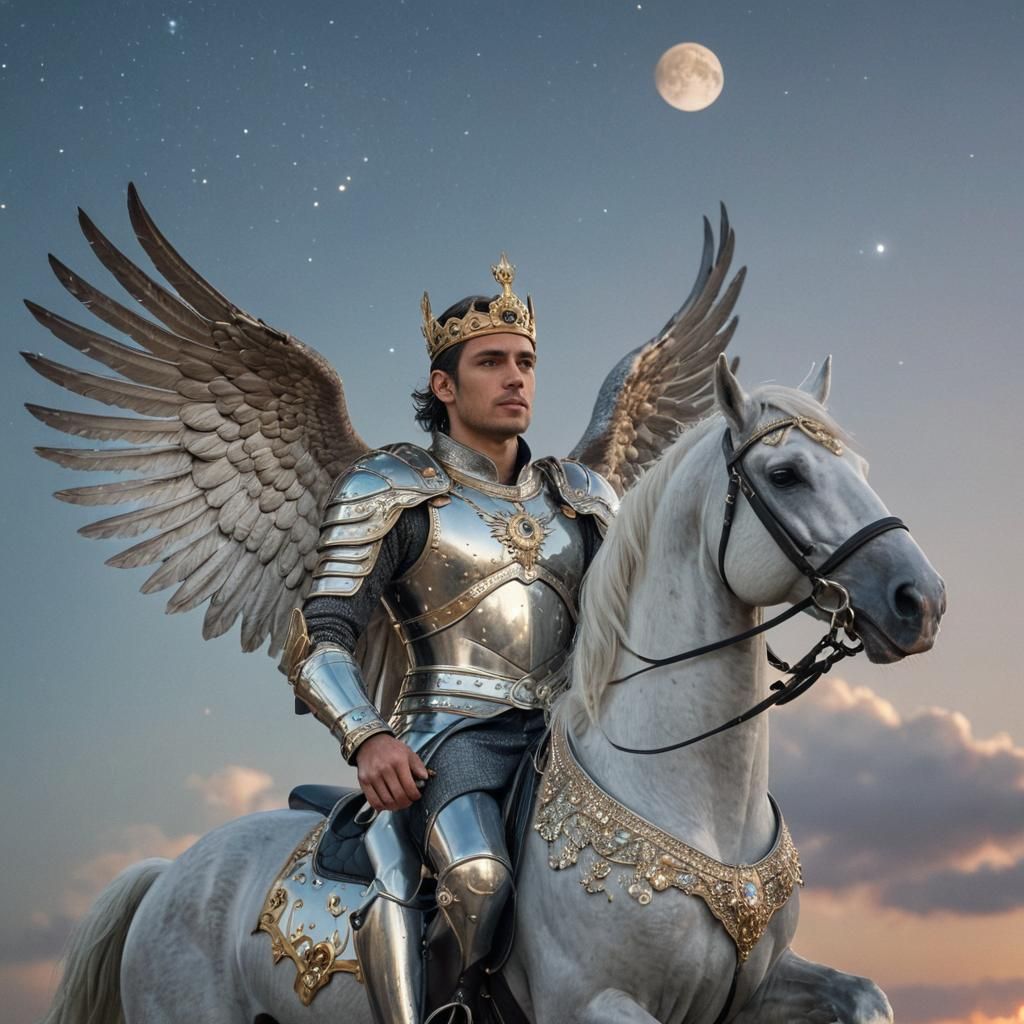 Winged Stallion Ride: A Celestial King's Journey
