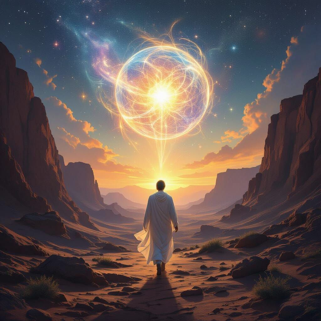 Cosmic Light Being Transforms Existence in Surreal Style