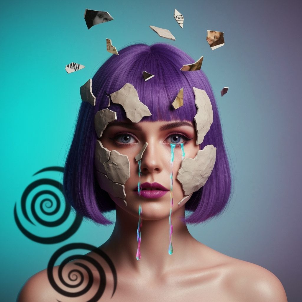 Surreal Woman with Shattered Data Mask