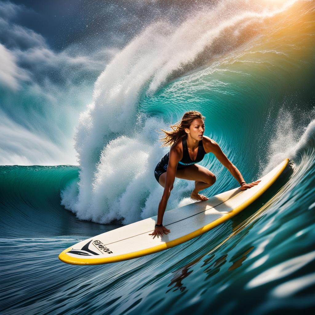 Photorealistic Surfer Girl on Big Wave