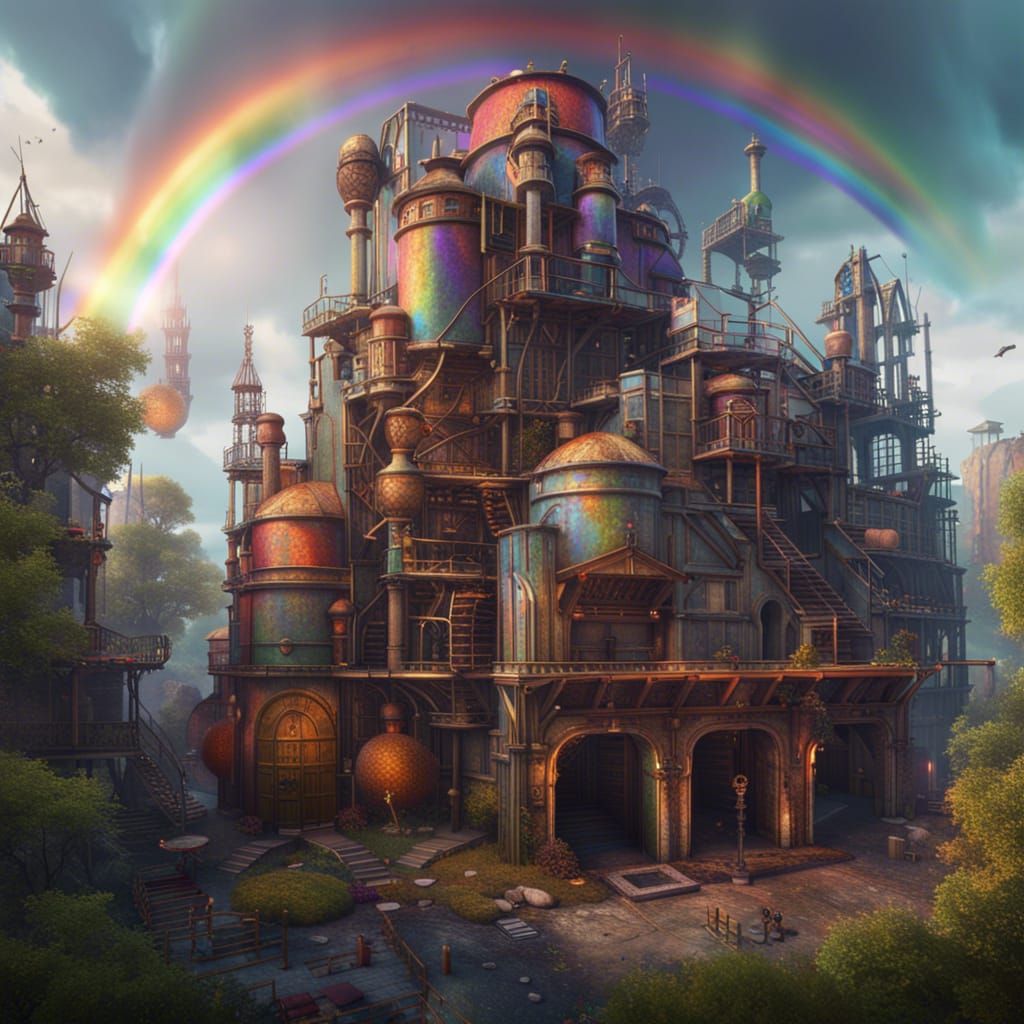 Fantastical Rainbow Factory Concept Art in Deep Color