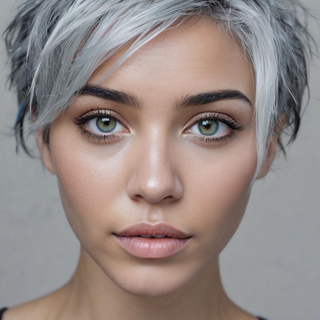 Impressionist Portrait of Ebony Girl with Grey Hair