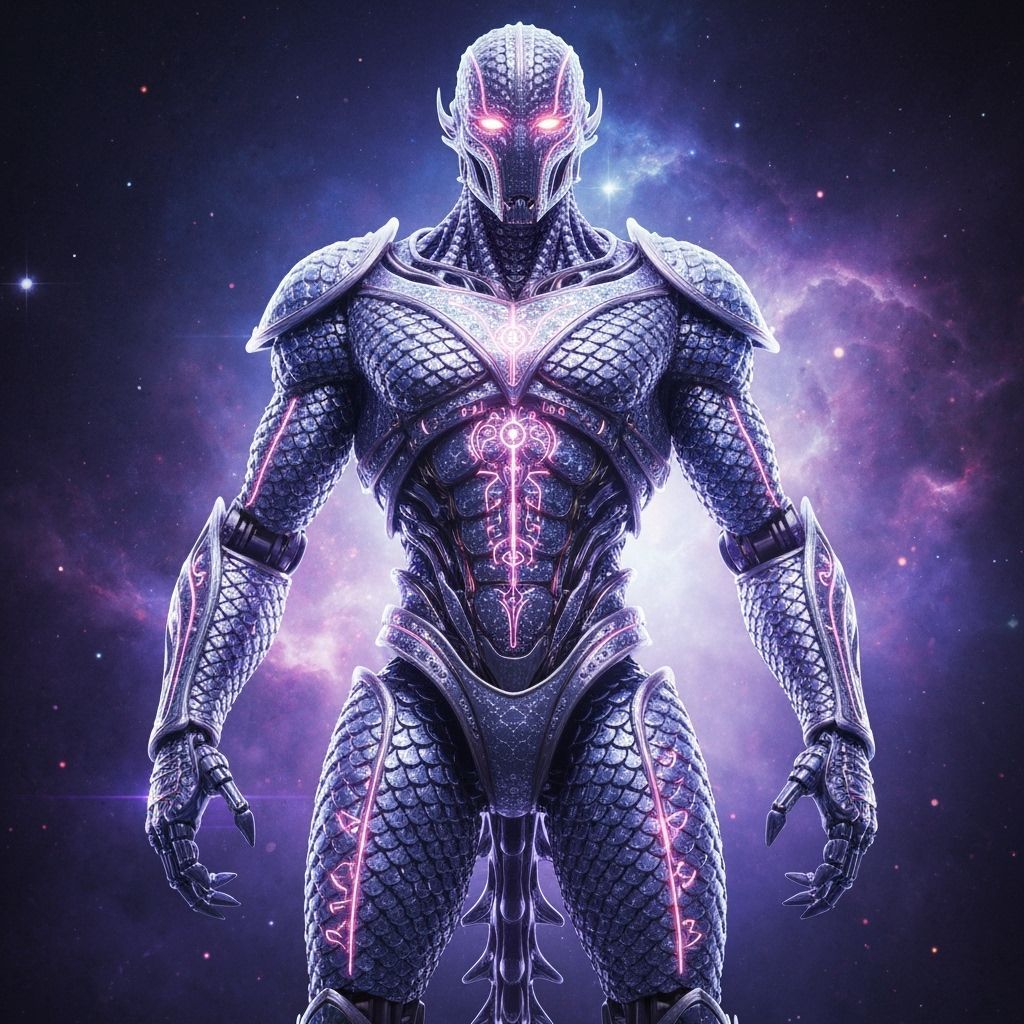 Pearlescent Robot with Cosmic Aura