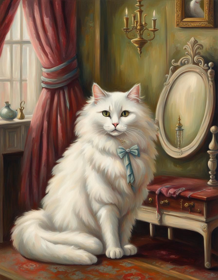 Victorian Cat Portrait in Dressing Room