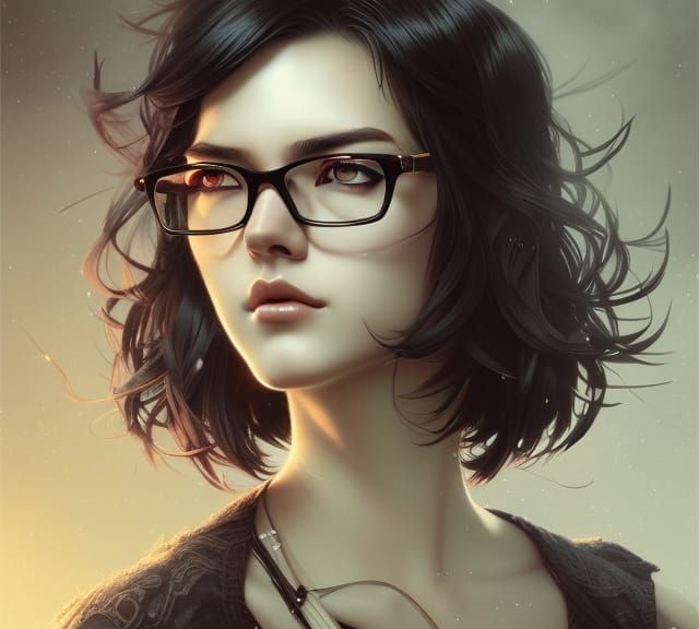 Beautiful Cyberpunk Nerd Girl Digital Illustration