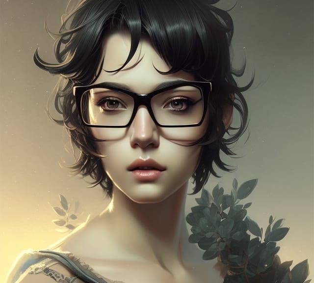 Cyberpunk Nerd Girl Goddess, Digital Illustration