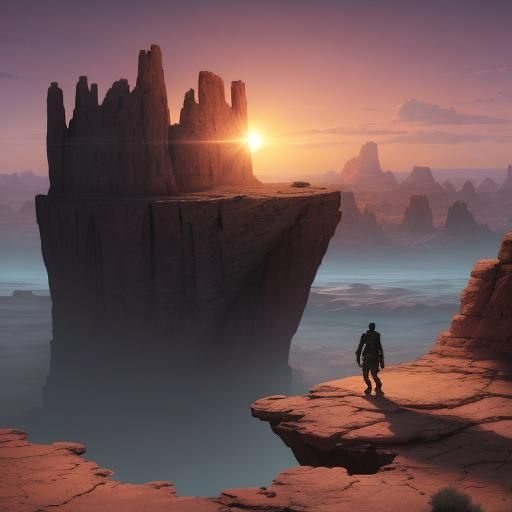 Arid Landscape with Rock Bridge in Fantasy Art Style