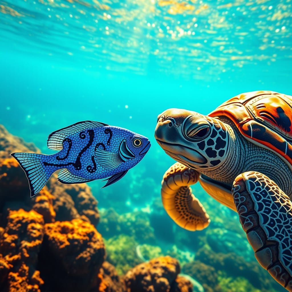 Surreal Underwater Scene in Vibrant Aboriginal Style