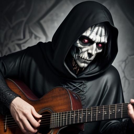 Reaper Plays Guitar in Gothic Oil Painting