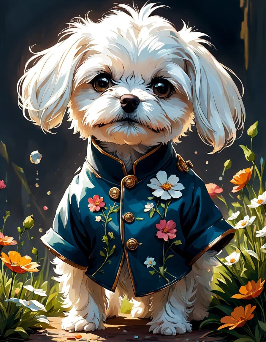 Surreal Spring Floral Portrait of a Baby Maltese