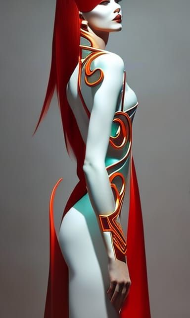 Redhead in Cyberpunk Style with Neon Lighting