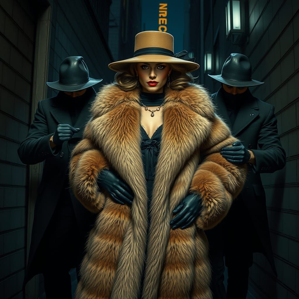 Noir Alleyway: Woman Confronted by Thieves