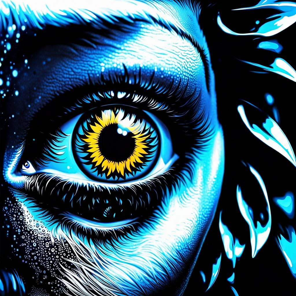 Surreal Sunflower with Reflective Eyes