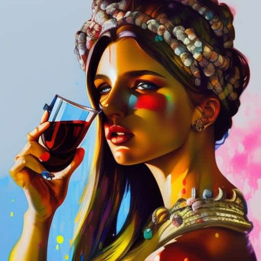 Roman Woman Drinking Wine in Graffiti Art Style
