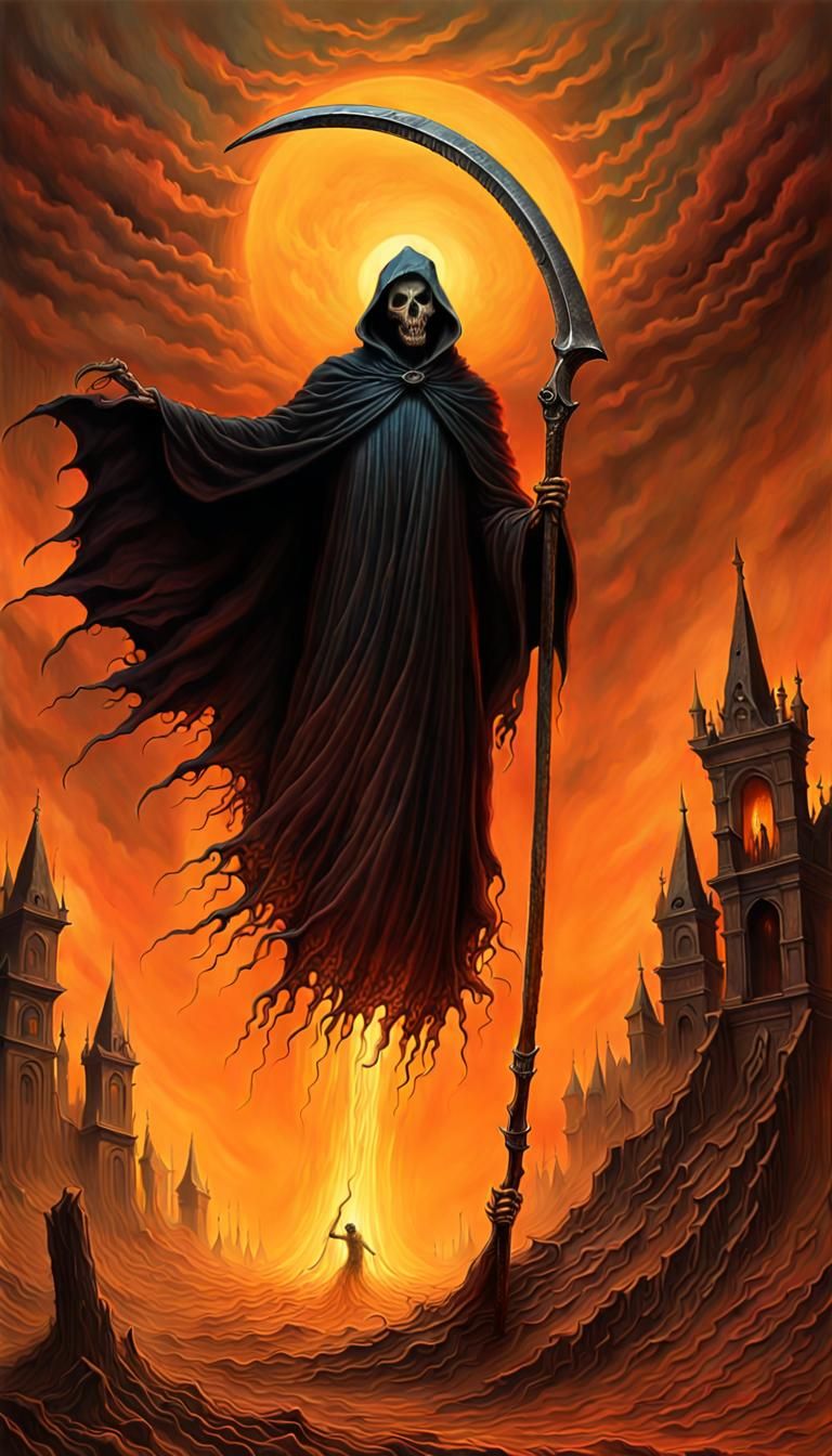 Grim Reaper with Scythe: Dark Fantasy Digital Art