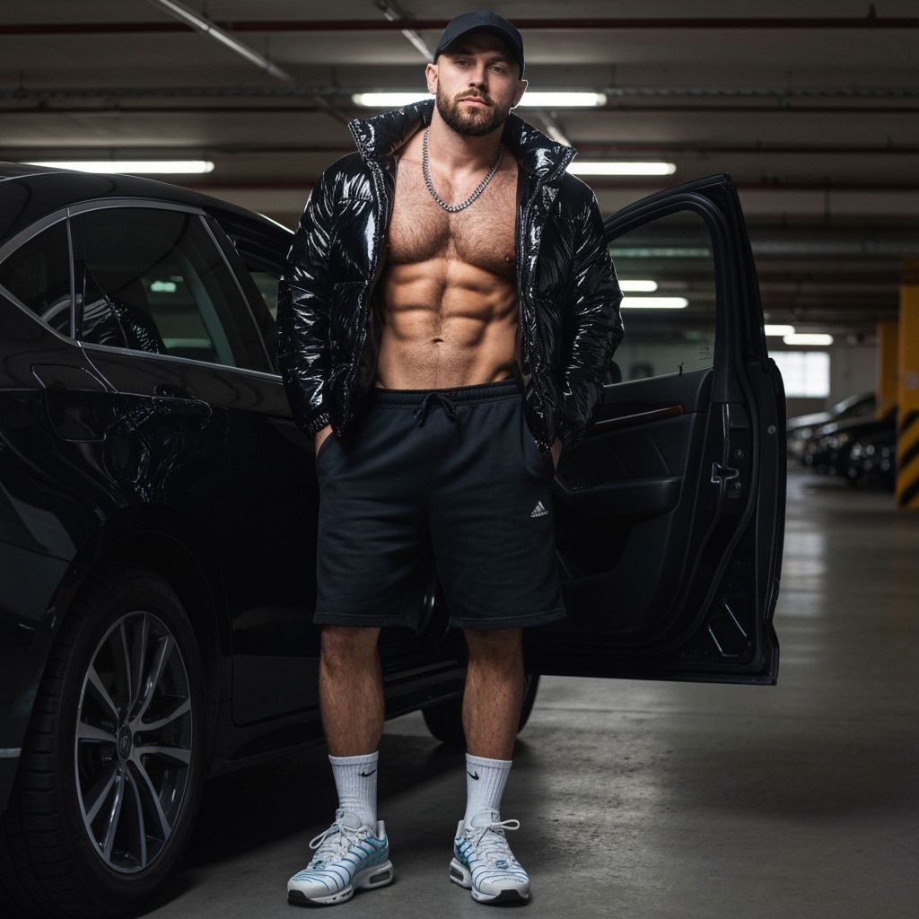 Vogue Style Fashion Portrait: Man in Neon Garage