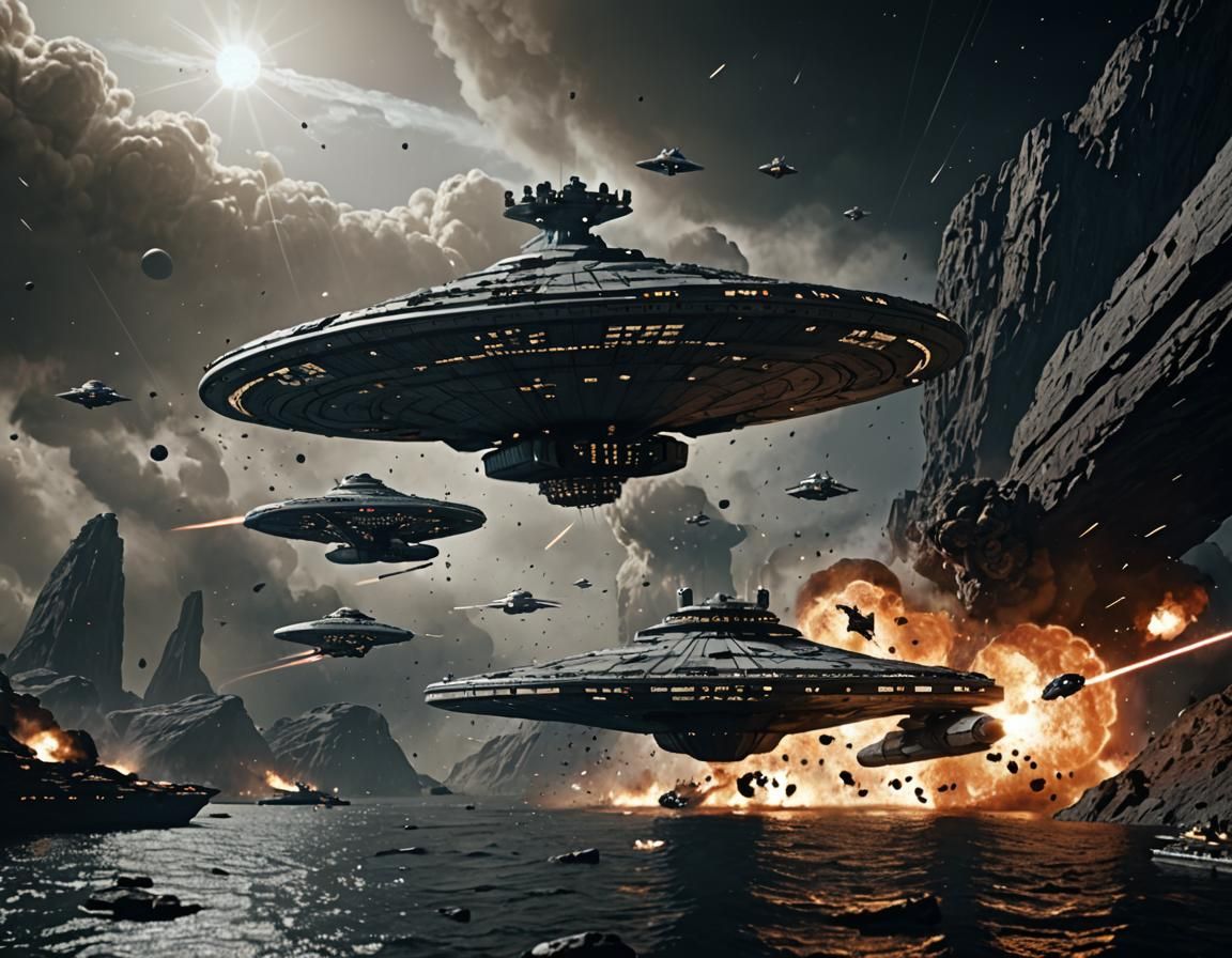 USS Enterprise Under Attack in Sci-Fi Space Battle