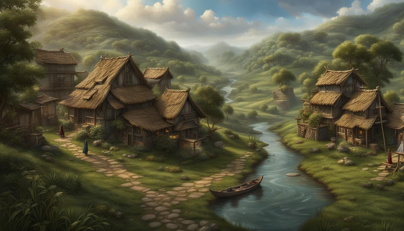 Aisha in a Lush Village: Detailed Matte Painting