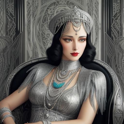 The Lady shines in silver art deco fashion