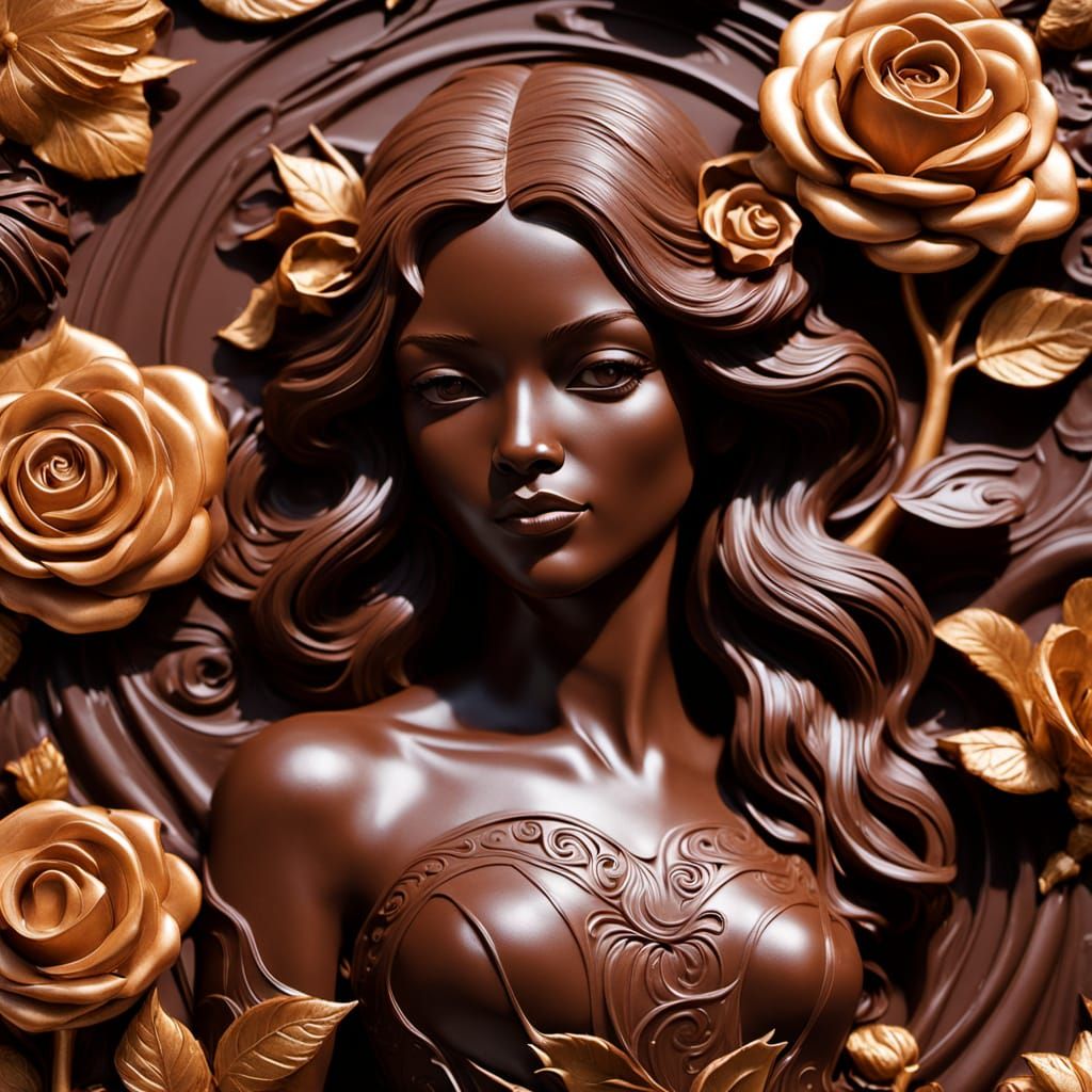 Chocolate Woman in Garden, Art Nouveau Style