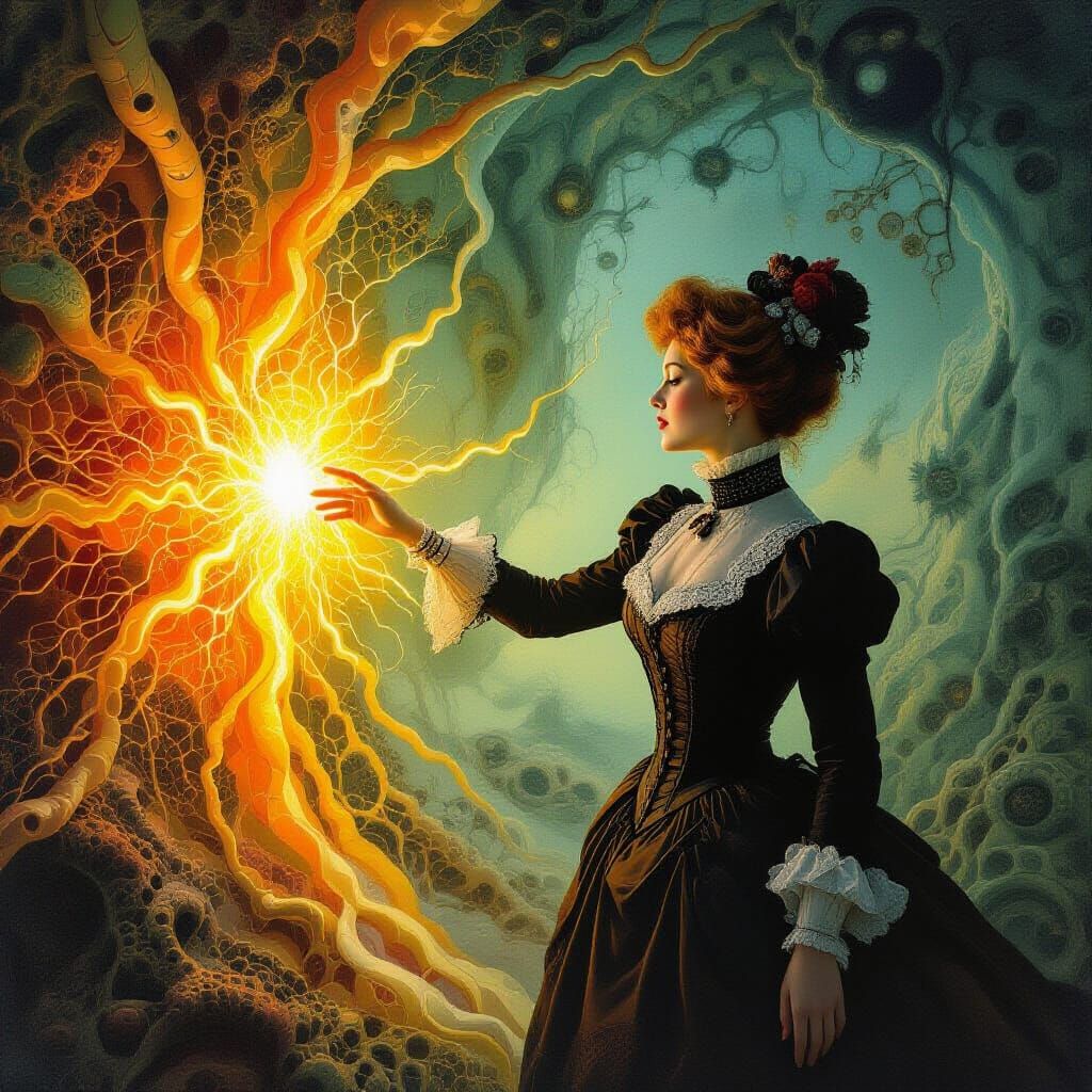 Victorian Woman Touches Pulsing Energy Channels