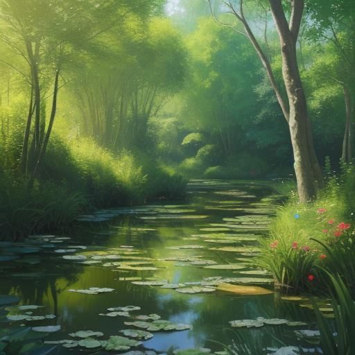 A serene rural landscape, featuring a traditional wooden sti...