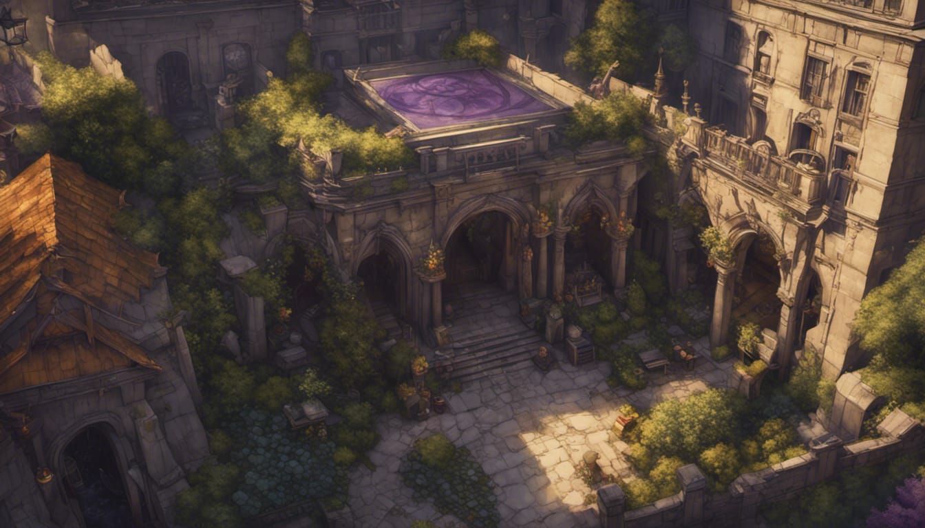 Hyperdetailed Stone Courtyard in Dark Fantasy Style