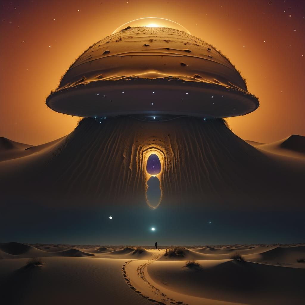 UFO Half-Buried in Desert: Surrealist Landscape