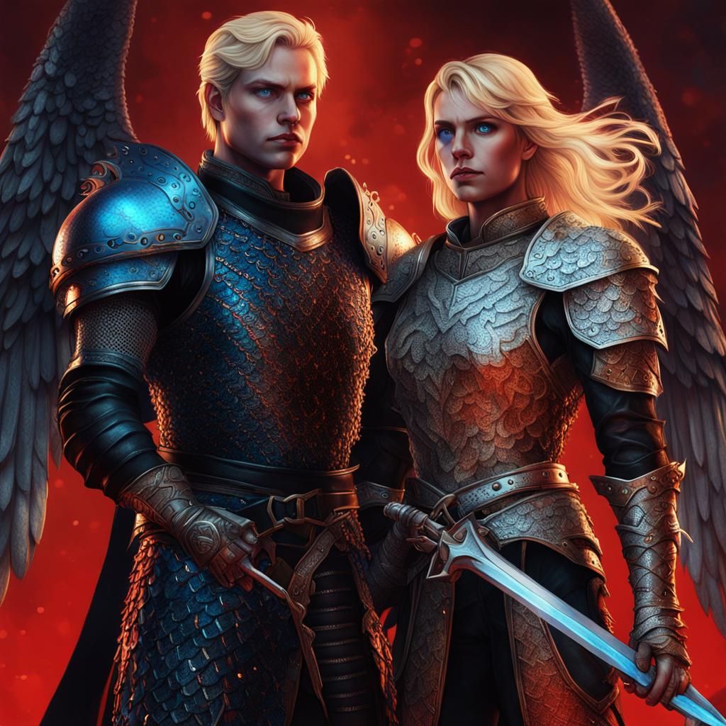 Angelic Warrior and Tiefling Companion: Hyperrealistic Conce...