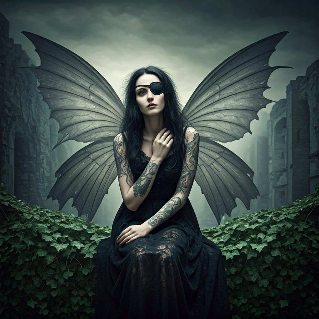 Gothic Fairy in Abandoned City Ruins
