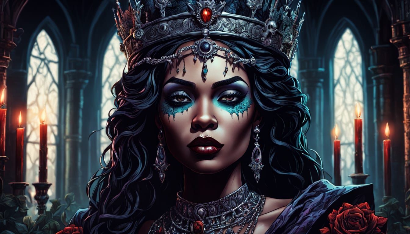 Ethereal Voodoo Queen in Gothic Castle Splendor