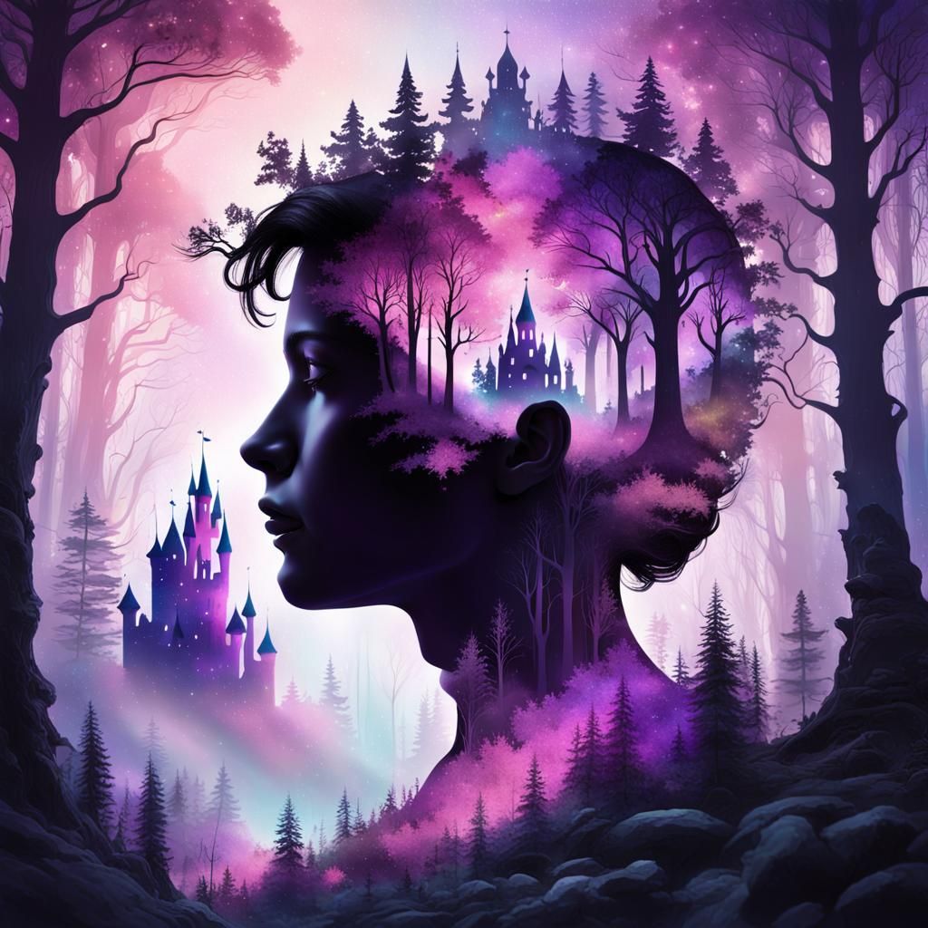 Magical Forest Double Exposure in Silhouette