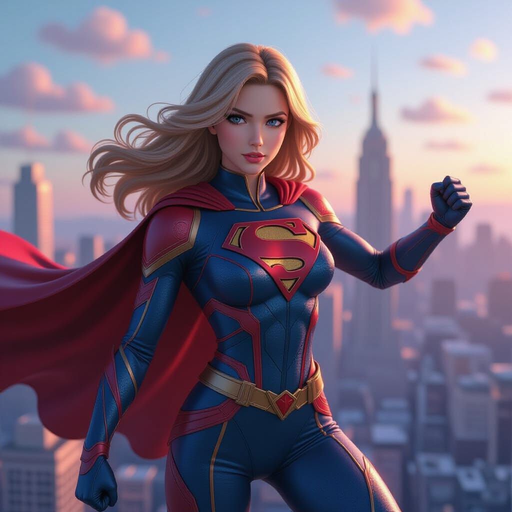 Supergirl in 3D Anime Style Cityscape