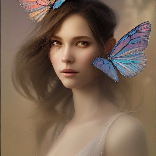 Air Princess: Butterfly Dress Portrait in Art Nouveau Style