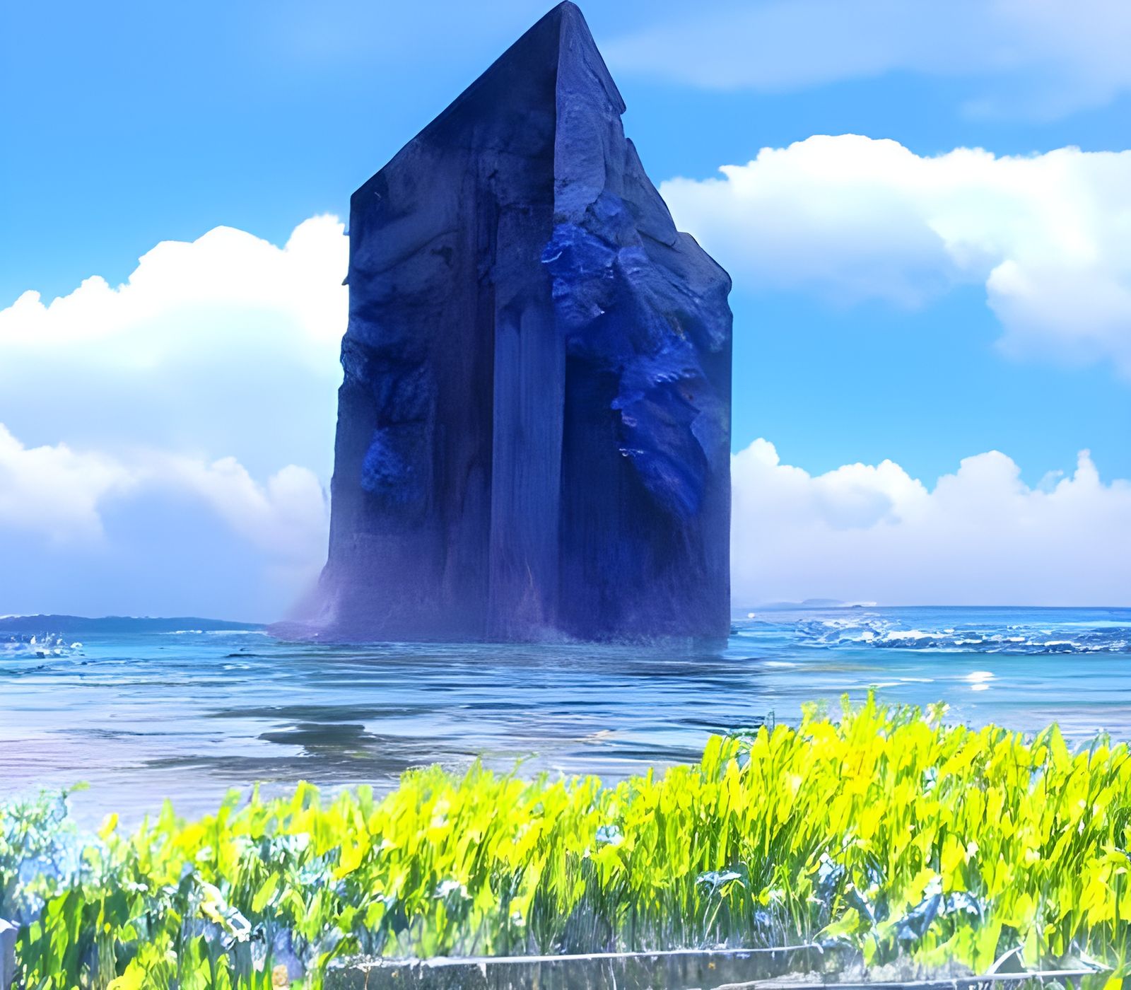 Lapis Lazuli Monolith on Stormy Coast