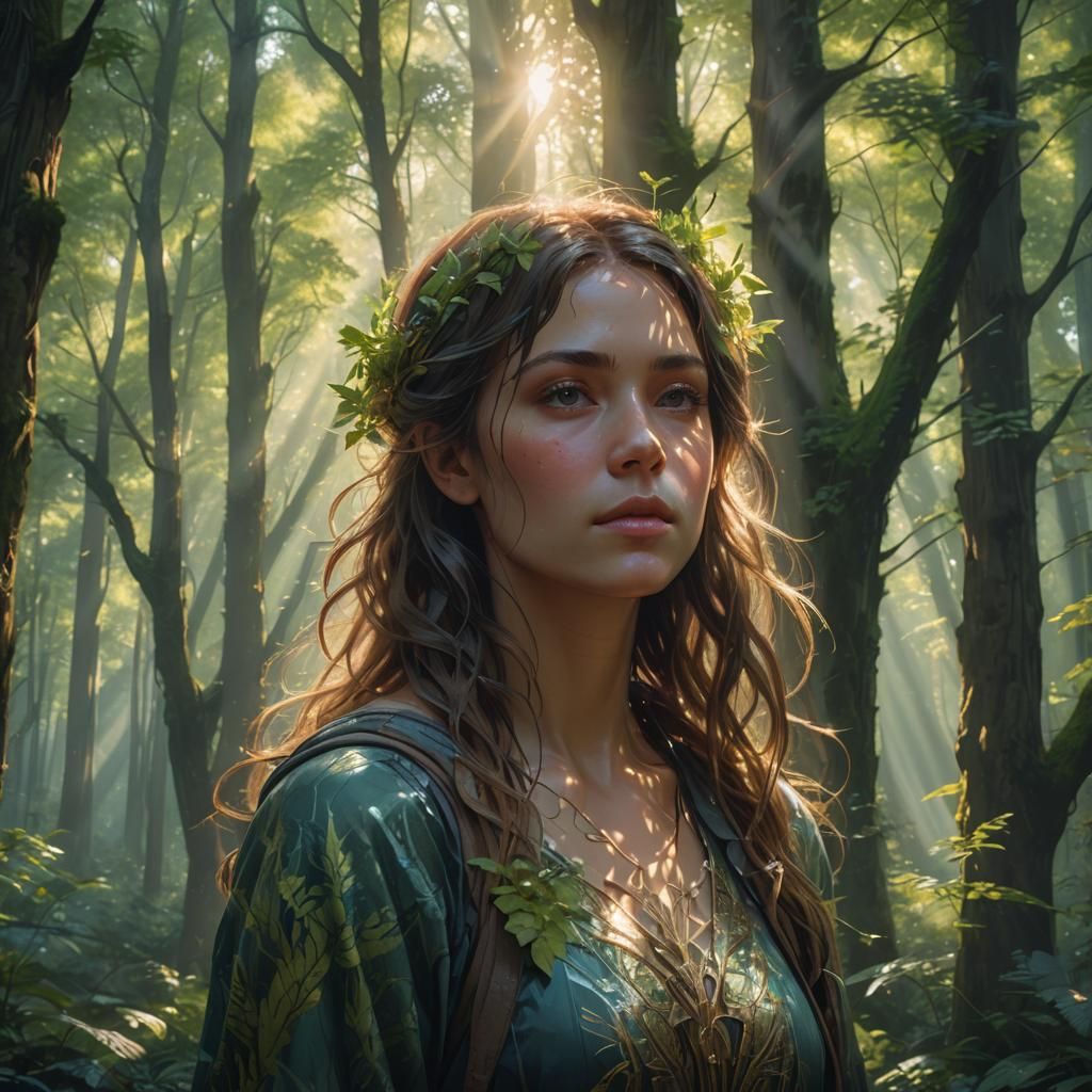 Dreamlike Forest Portrait in Hyperdetailed Style