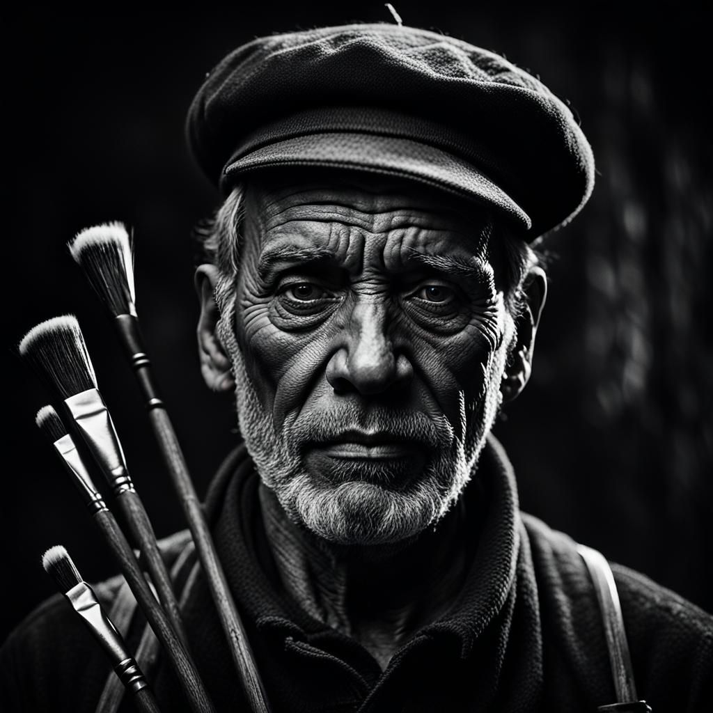 Moody Black and White Portrait of a Gritty Chimney Sweep