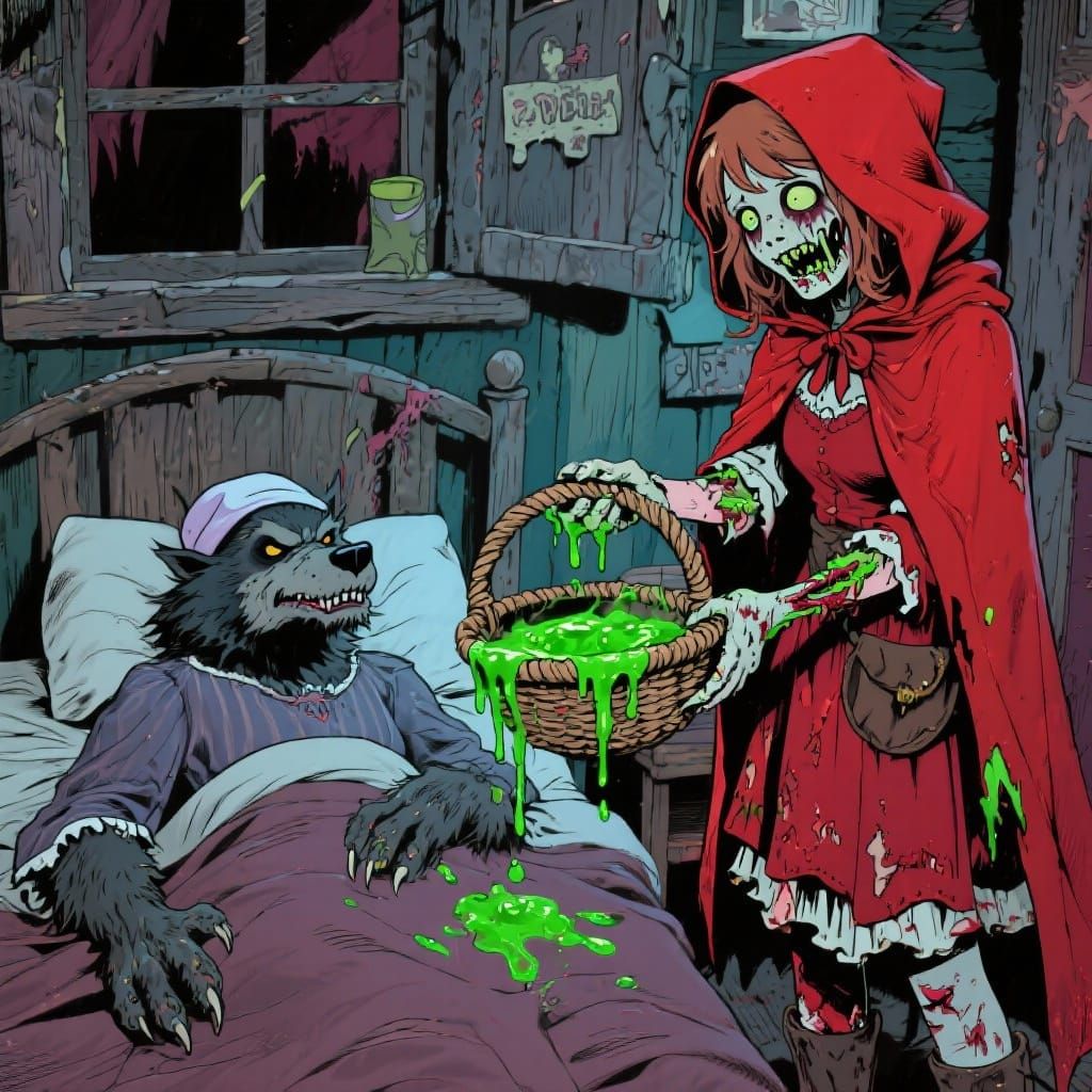 Zombie Little Red Riding Hood Gives Ooze to Werewolf