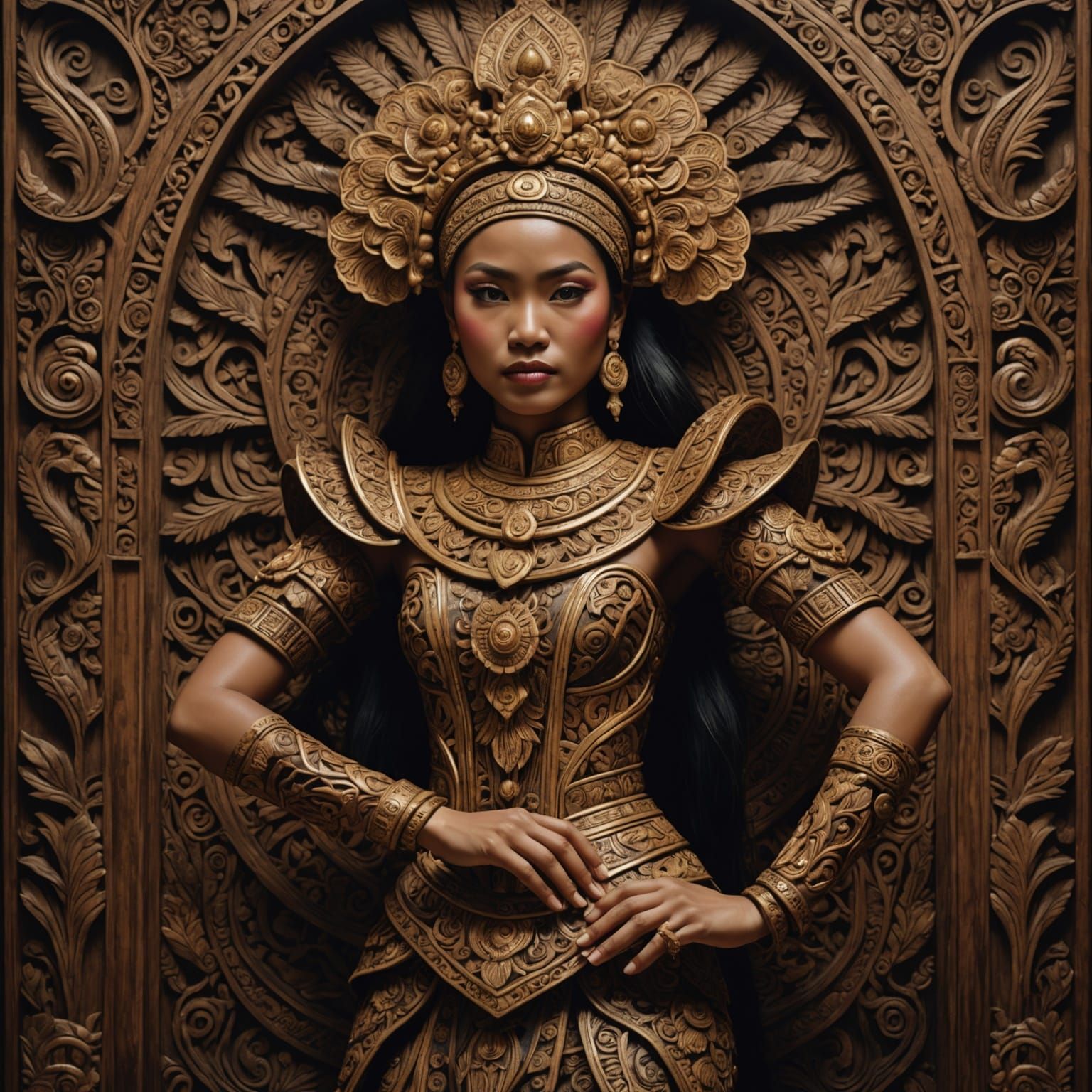 Intricate Indonesian Wood Carving of a Dancer
