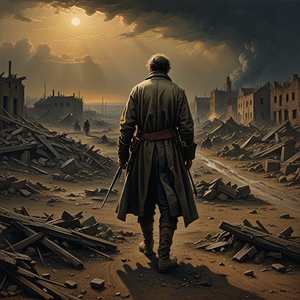 Lone Figure in Post-Apocalyptic Wasteland, Caravaggism Style