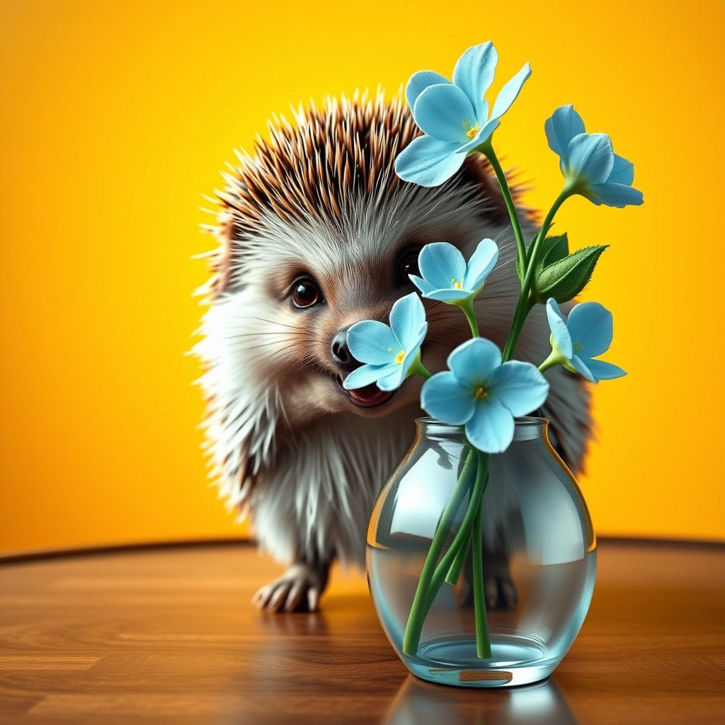 Hyperrealistic Hedgehog Smelling Flowers in 3D Rendered Styl...