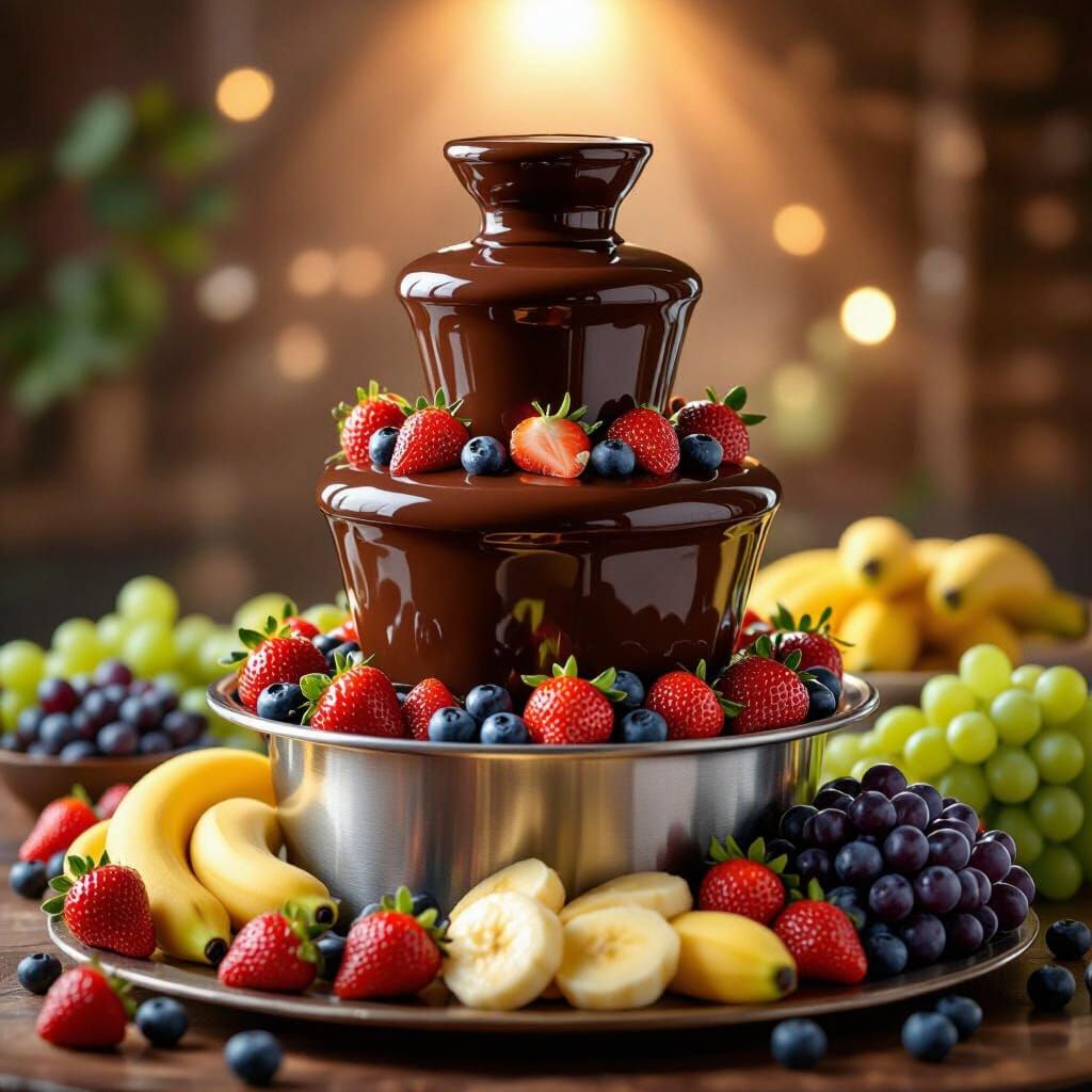 Cascading Chocolate Fountain With Fresh Fruit