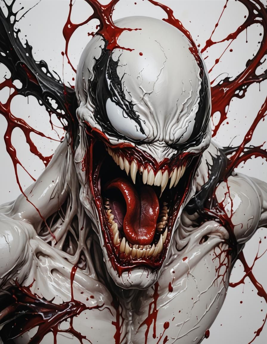 Hyperrealistic Close-up of Venom with Bloodstains