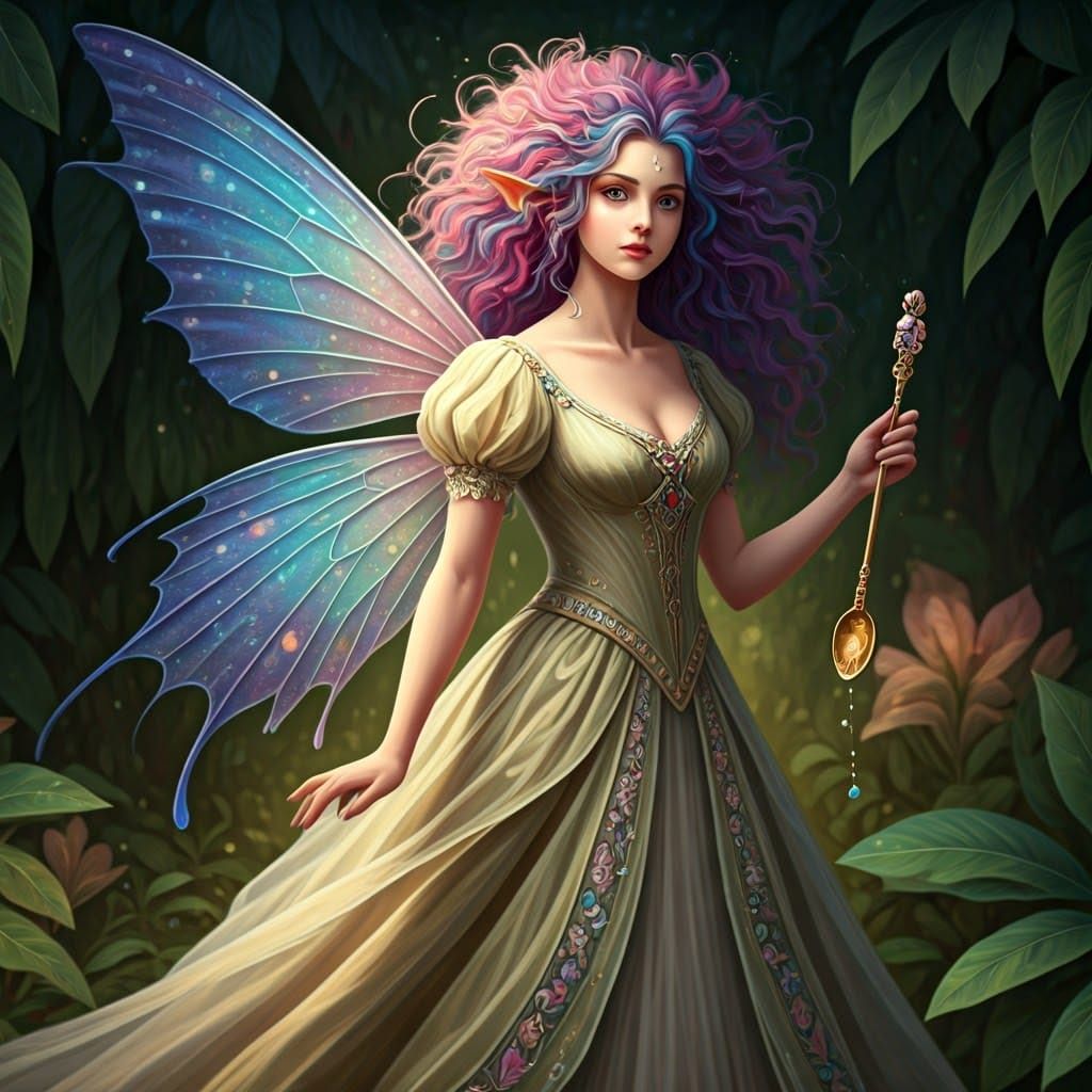 Vibrant Fairy with Golden Spoon