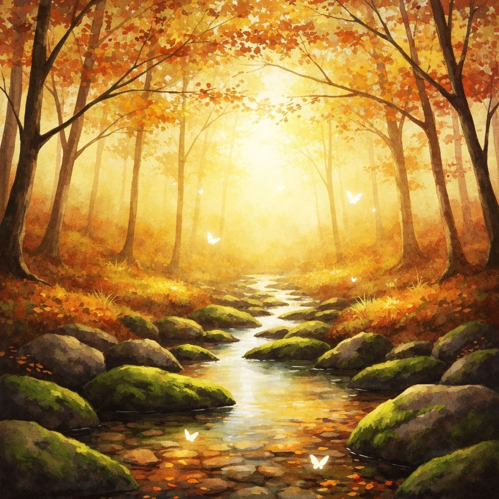 Impressionistic Autumn Forest Clearing in Golden Light