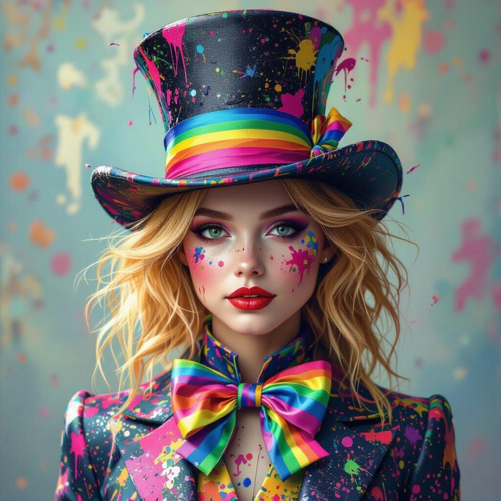 Alice in Wonderland in Neon Paint Splatter Style