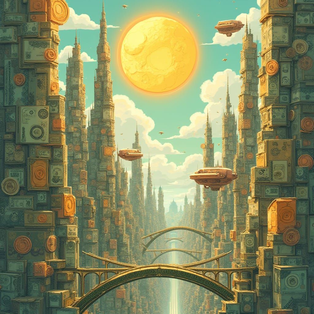 Fantastical City of Money and Coins