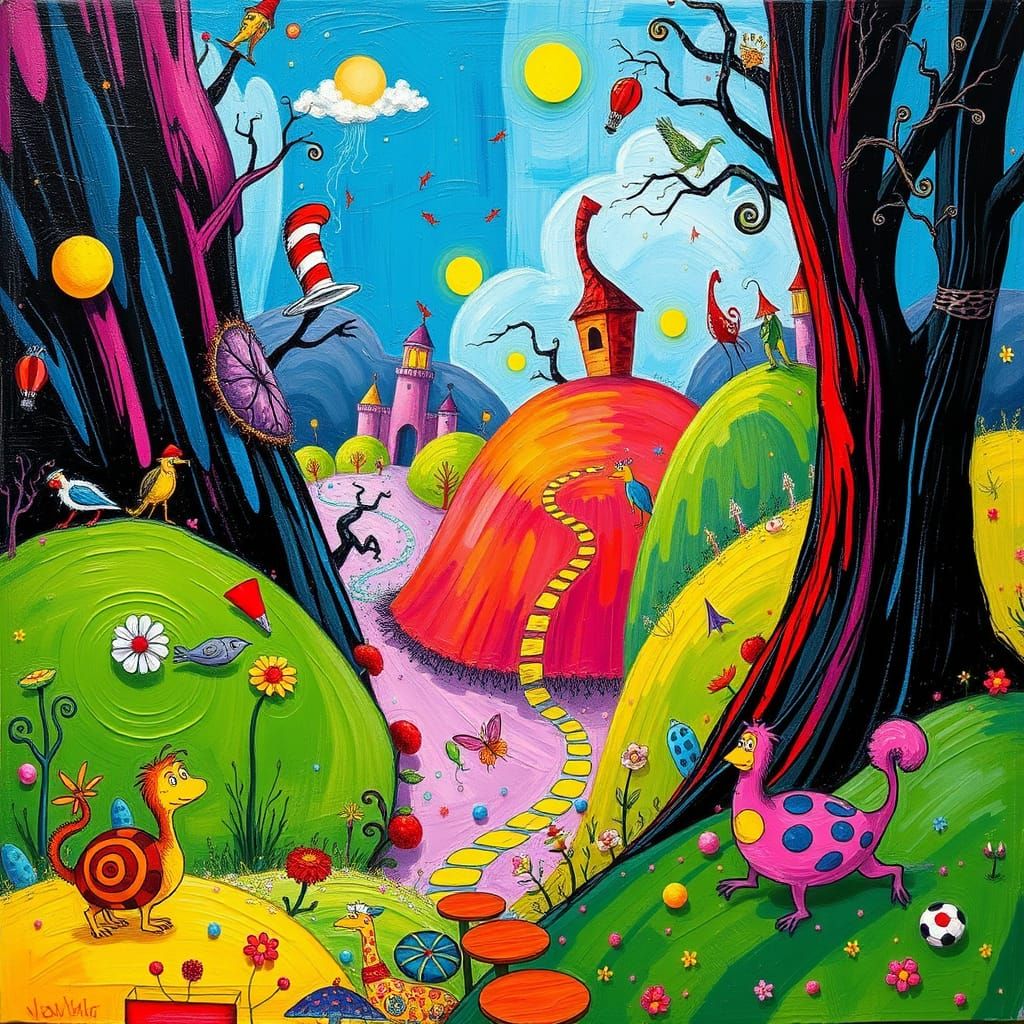Vibrant Whimsy: A Fantastical Dr. Seuss-Inspired Scene