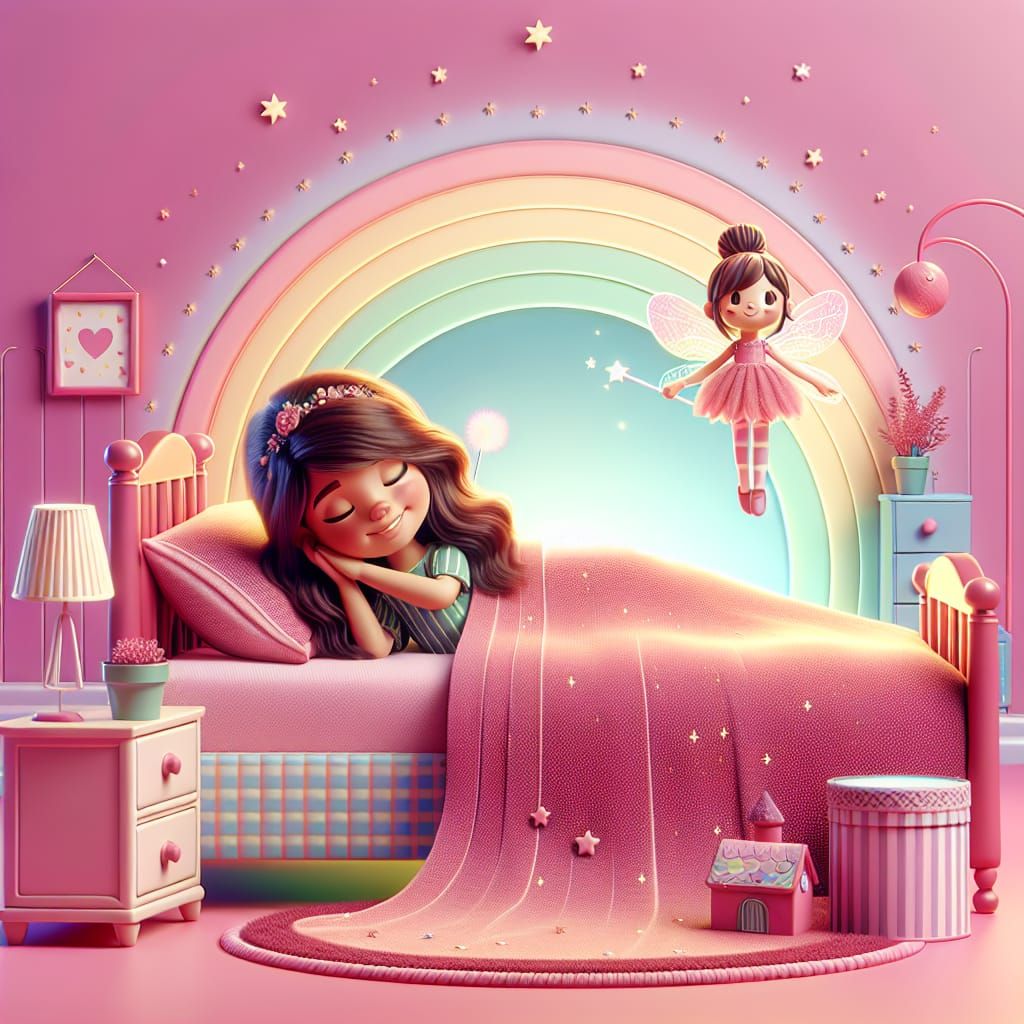 Girl Sleeping with Fairy in 3D Digital Art